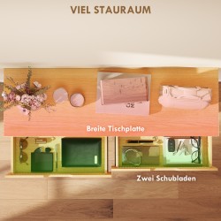 Kapea konsolipöytä eteiseen, 2 laatikkoa, lastulevy ja metallirunko, 110 x 35 x 76,5 cm, luonnonpuu/musta