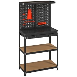 Työpöytä työpenkki reikälevyllä ja hyllyillä 80 x 40 5 x 155 cm teräs MDF musta