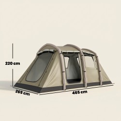 Ilmateltta camping-käyttöön 2–4 hengelle 465 x 265 x 220 cm ruskea, pumppu ja kiilat mukana