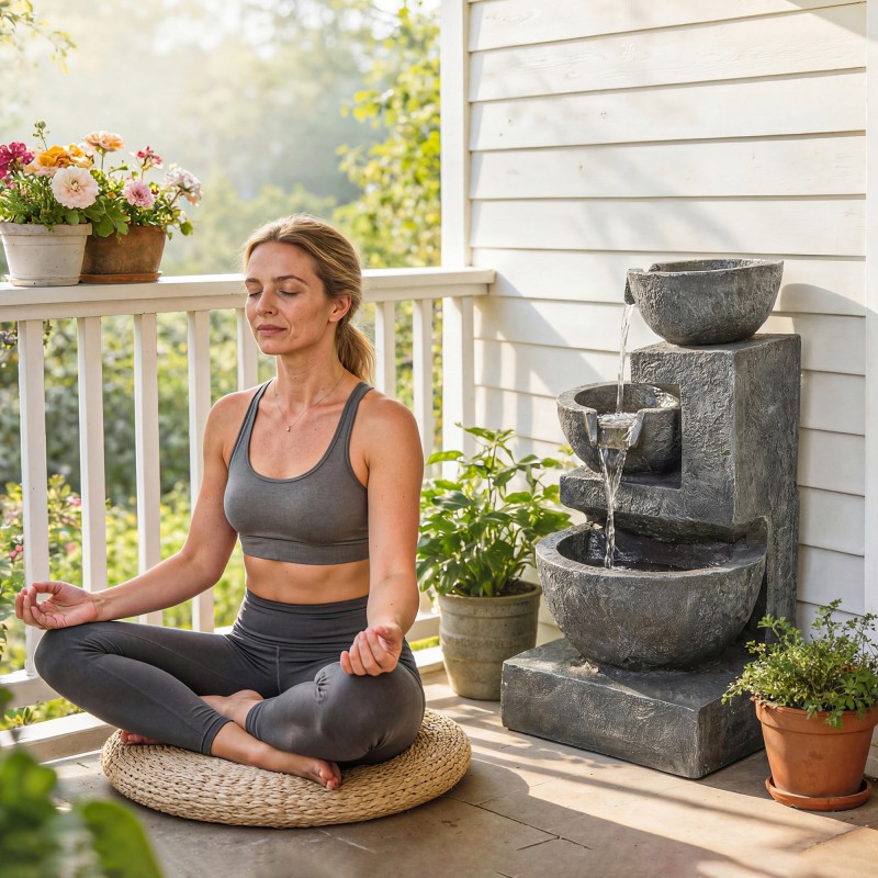 Puutarhasuihkulähde 3-tasoinen LED-valaistuksella, säädettävä pumppu, hartsia, 40 x 37 x 61 cm