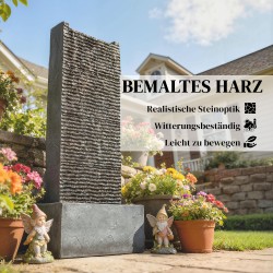 Kaksitasoinen puutarhan vesiaihe LED-valolla, hartsi, 37,5 x 22 x 80 cm, harmaa