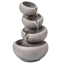 Puutarhan vesisuihkulähde 4 tasoinen hartsi LED valoilla 35 x 32 x 50 cm kiven näköinen