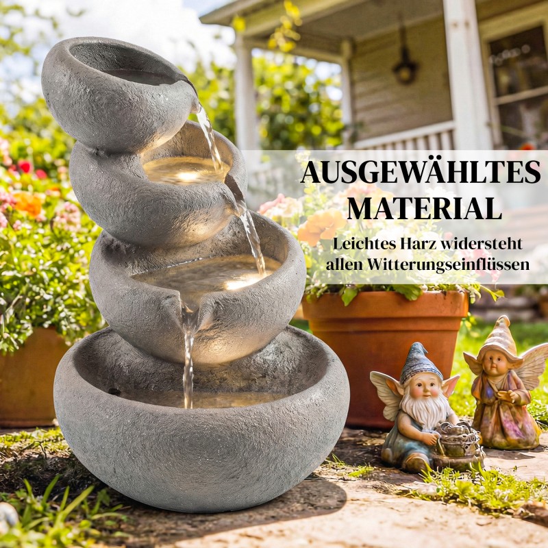 Puutarhan vesisuihkulähde 4-tasoinen hartsi LED-valoilla 35 x 32 x 50 cm, kiven näköinen
