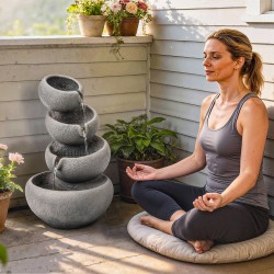 Puutarhan vesisuihkulähde 4-tasoinen hartsi LED-valoilla 35 x 32 x 50 cm, kiven näköinen