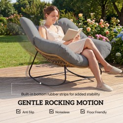 Keinutuoli sisä- ja ulkokäyttöön, teräsrunko ja PE-punos, tyyny 136x128 cm, kantavuus 120 kg, harmaa