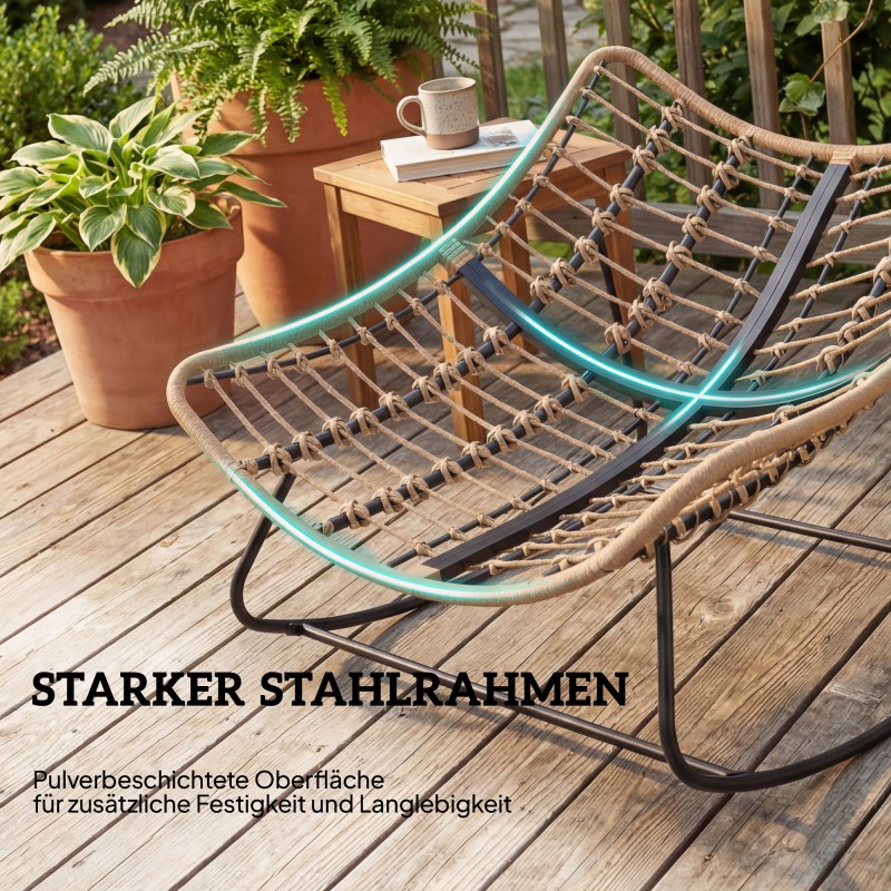 Keinutuoli sisä- ja ulkokäyttöön, teräsrunko ja PE-punos, tyyny 136x128 cm, kantavuus 120 kg, harmaa