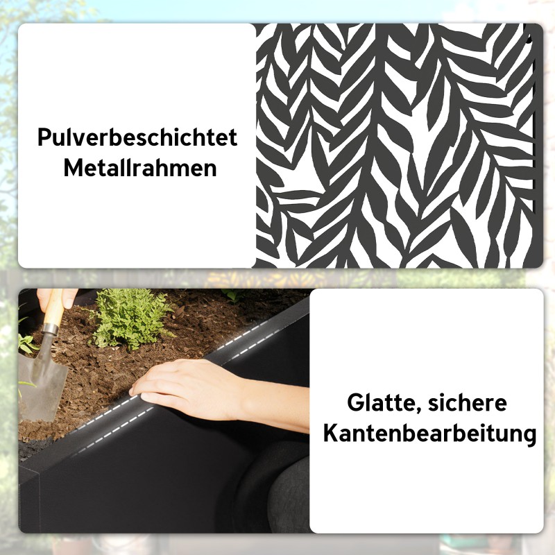 Metallinen parvekelaatikko köynnösritilällä 61 x 23 x 113 cm noin 20 l musta