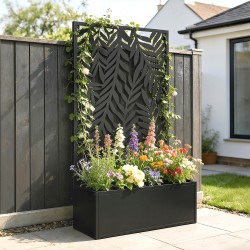 Metallinen parvekelaatikko köynnösritilällä 61 x 23 x 113 cm noin 20 l musta