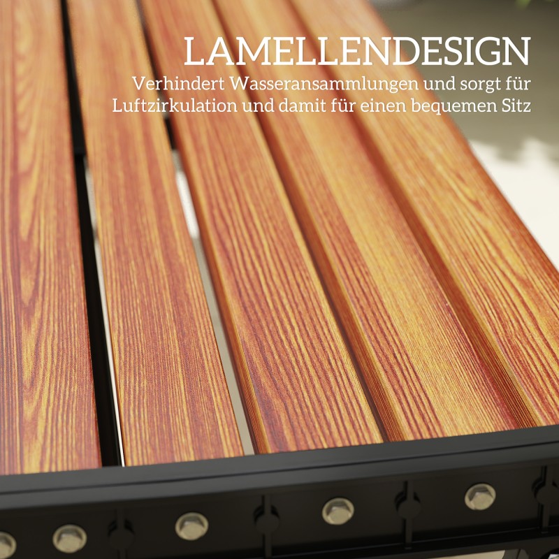 Pihapenkki 2-hengen ulkopenkki metallirunko ja rimalistaistuin 124 x 39 x 39 cm puunsyykuvio musta