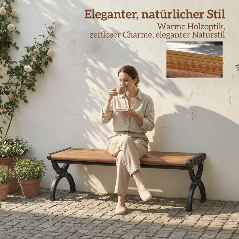 Pihapenkki 2-hengen ulkopenkki metallirunko ja rimalistaistuin 124 x 39 x 39 cm puunsyykuvio musta