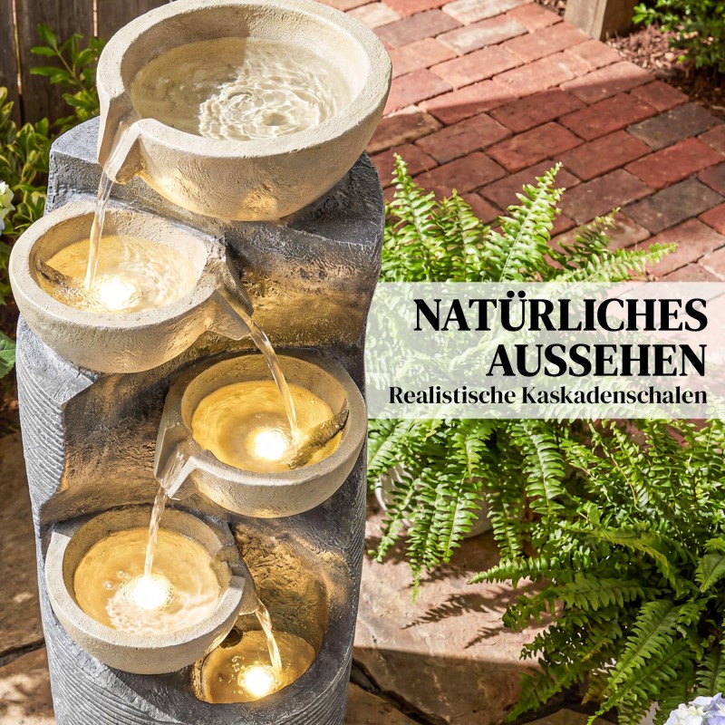 Puutarhasuihkulähde 5-tasoinen, LED-valoilla ja pumpulla, hartsia, kivimäinen, 33 x 31 x 80 cm