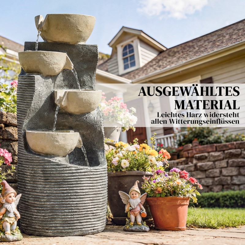 Puutarhasuihkulähde 5-tasoinen, LED-valoilla ja pumpulla, hartsia, kivimäinen, 33 x 31 x 80 cm