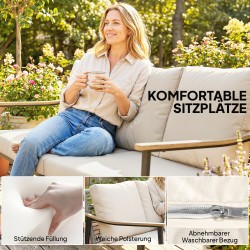 Kolmen istuttava ulkosohva polyrottinkia, teräsrunko, 176x75x78 cm, harmaanruskea / khaki