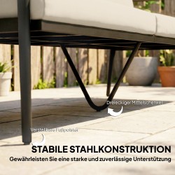 Kolmen istuttava ulkosohva polyrottinkia, teräsrunko, 176x75x78 cm, harmaanruskea / khaki