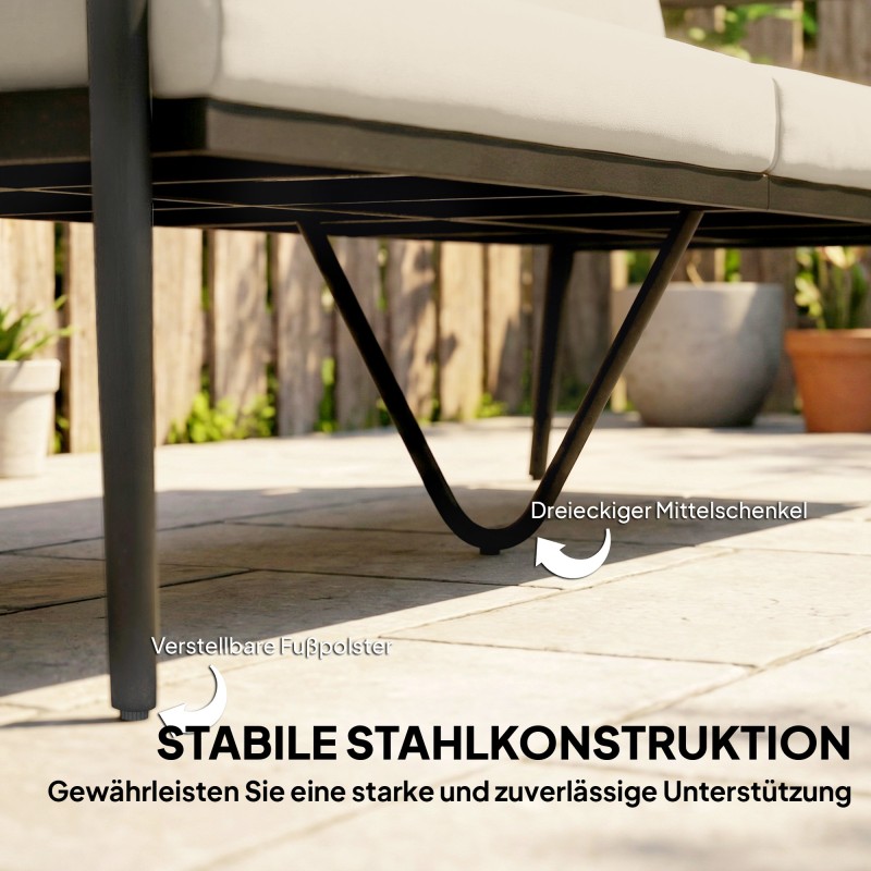 Kolmen istuttava ulkosohva polyrottinkia, teräsrunko, 176x75x78 cm, harmaanruskea / khaki