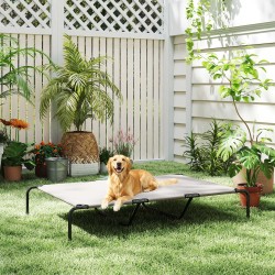 Koiransänky suurelle koiralle, korotettu teräsrunko ja verkkokangas, 152 x 94 x 23 cm, beige