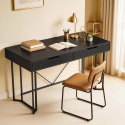 Kirjoituspöytä kahdella laatikolla, lastulevy ja teräs, 120 x 60 x 77 cm, musta
