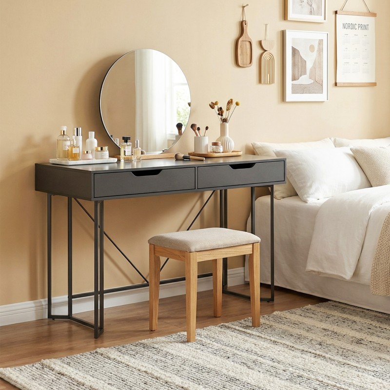 Kirjoituspöytä kahdella laatikolla, lastulevy ja teräs, 120 x 60 x 77 cm, musta