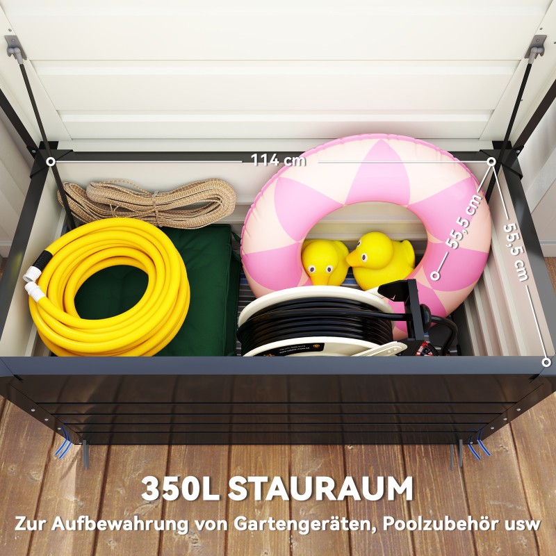 Ulkosäilytyslaatikko puutarhaan metalli 120 x 61 x 62 cm 350 L harmaa lukittava