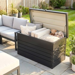 Ulkosäilytyslaatikko puutarhaan metalli 120 x 61 x 62 cm 350 L harmaa lukittava