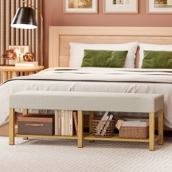 Kenkäpenkki eteiseen, massiivipuuta, 140 cm, pehmustettu istuin kahdelle, luonnonpuu ja kermanvalkoinen