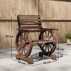 Puutarhatuoli ulkokäyttöön puuta 66x55x90 cm hiilletty puunsävy vaununpyörädesign