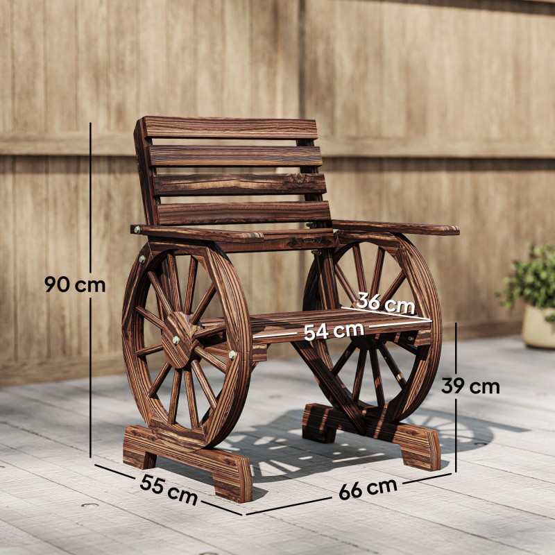 Puutarhatuoli ulkokäyttöön puuta 66x55x90 cm hiilletty puunsävy vaununpyörädesign