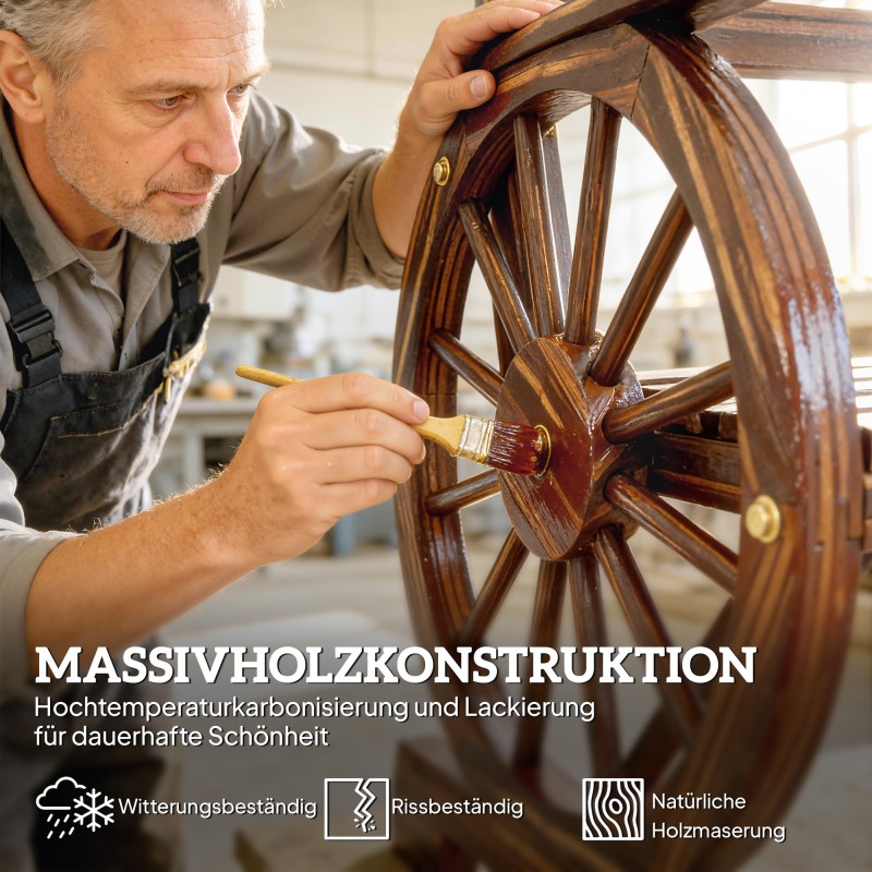 Puutarhatuoli ulkokäyttöön puuta 66x55x90 cm hiilletty puunsävy vaununpyörädesign