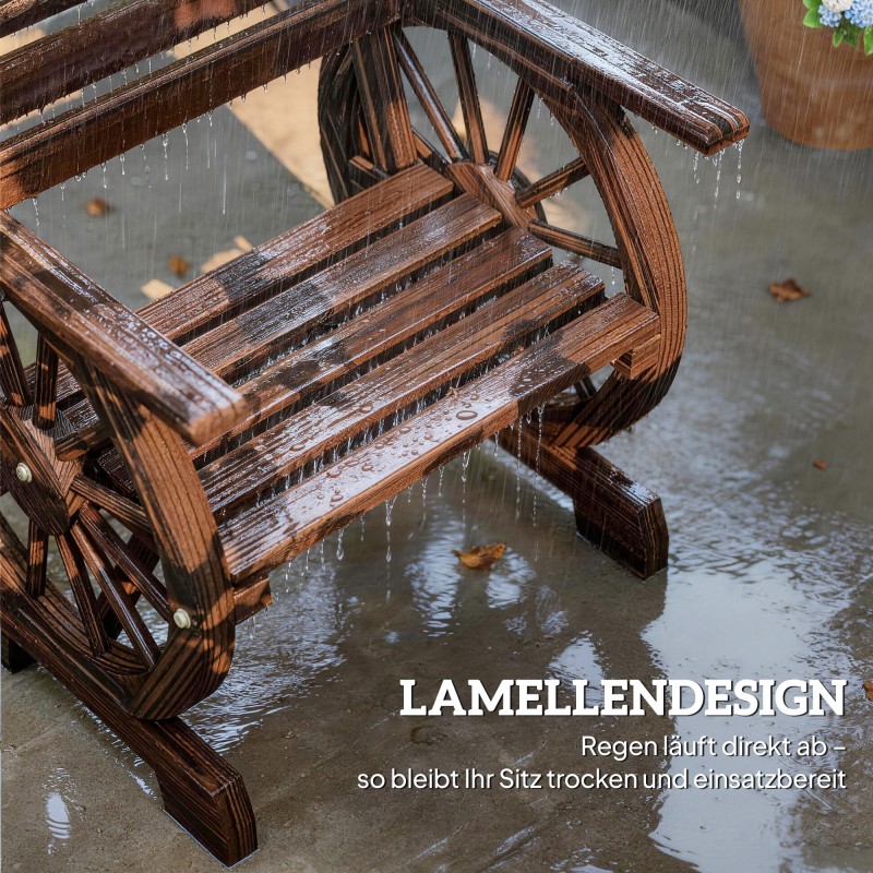 Puutarhatuoli ulkokäyttöön puuta 66x55x90 cm hiilletty puunsävy vaununpyörädesign