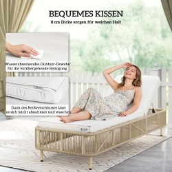 Aurinkotuoli ulkokäyttöön, säädettävä polyrottinki, teräsrunko, tyyny, keltainen/creme