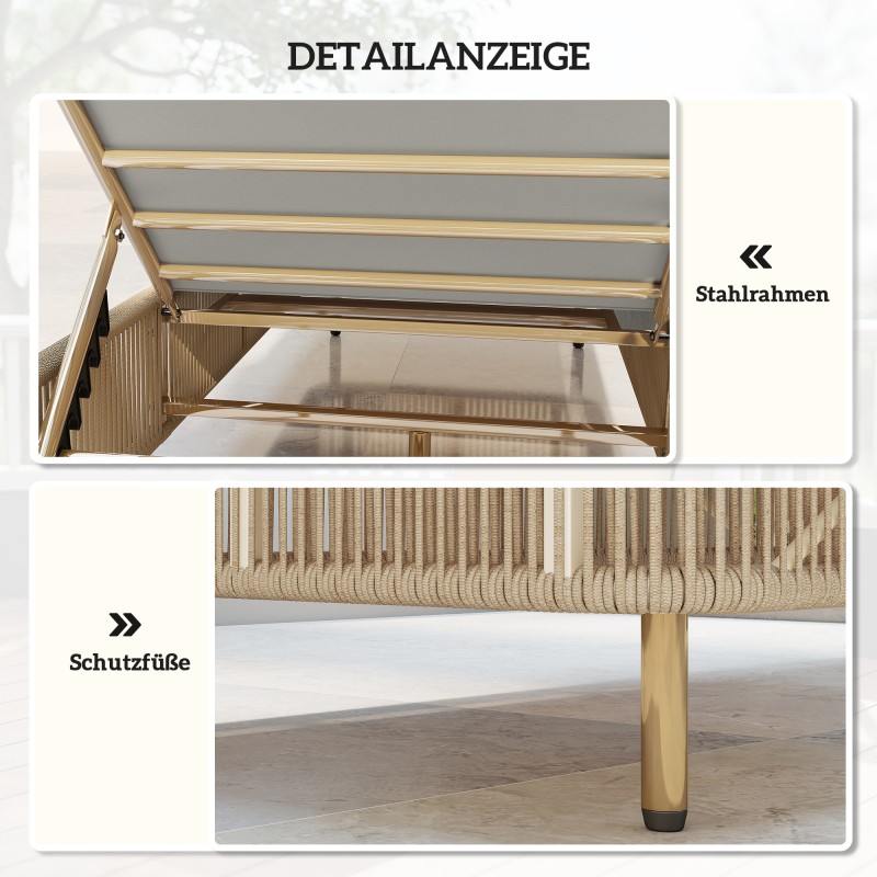 Aurinkotuoli ulkokäyttöön, säädettävä polyrottinki, teräsrunko, tyyny, keltainen/creme