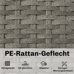 Polyrottinkinen S-muotoinen aurinkotuoli ulkokäyttöön, 5-asentoinen selkänoja, niskatyyny, tummanharmaa-vaaleanharmaa