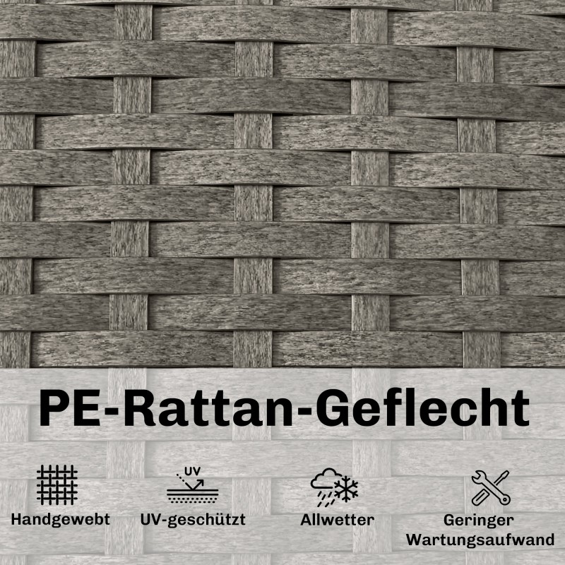 Polyrottinkinen S-muotoinen aurinkotuoli ulkokäyttöön, 5-asentoinen selkänoja, niskatyyny, tummanharmaa-vaaleanharmaa