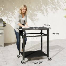 Ulkokeittiön vaunu ja pizzauunin/grillin taso, metallia, 90,5 x 55 x 88 cm, musta