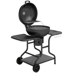 Hiiligrilli BBQ smokeri sivutasoilla kannella ja lämpömittarilla musta 129 x 63 5 x 106 5 cm