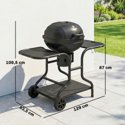 Hiiligrilli BBQ-smokeri sivutasoilla, kannella ja lämpömittarilla, musta 129 x 63,5 x 106,5 cm