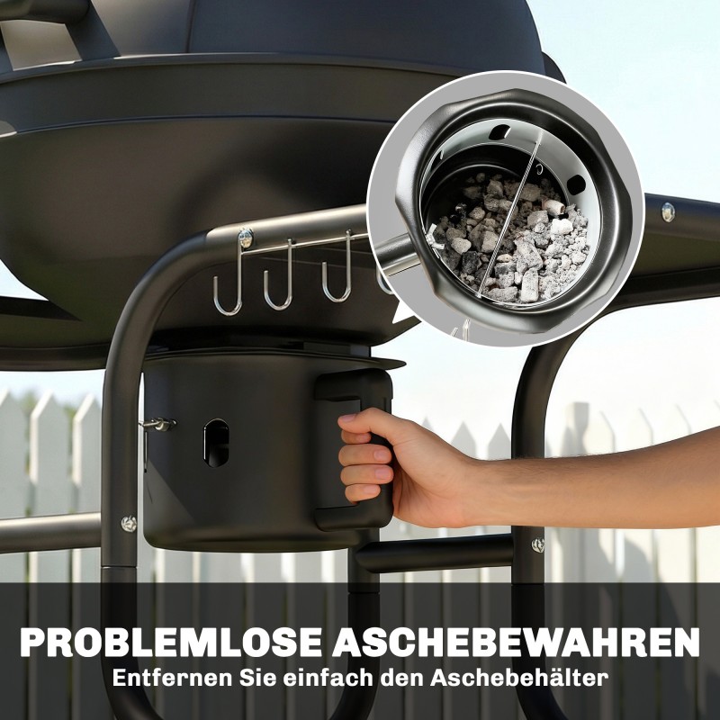 Hiiligrilli BBQ-smokeri sivutasoilla, kannella ja lämpömittarilla, musta 129 x 63,5 x 106,5 cm