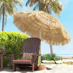 Rantavarjo tikityylinen olkikatto 150 cm, säädettävä ja kallistettava, hiekkaruuvi, khaki/ruskea