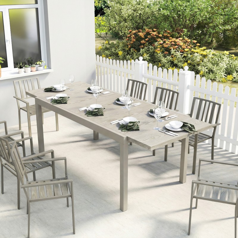 Jatkettava ulkoruokailupöytä alumiini/teräs 154–214 x 85 cm 8–10 hengelle vaaleanharmaa