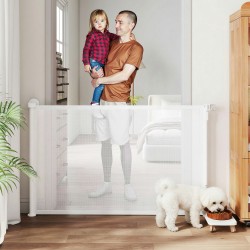 Lemmikkiportti sisäkäyttöön, rullautuva turvaportti 0–140 cm, seinäkiinnitys, valkoinen