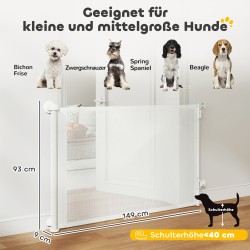 Lemmikkiportti sisäkäyttöön, rullautuva turvaportti 0–140 cm, seinäkiinnitys, valkoinen