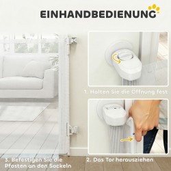 Lemmikkiportti sisäkäyttöön, rullautuva turvaportti 0–140 cm, seinäkiinnitys, valkoinen