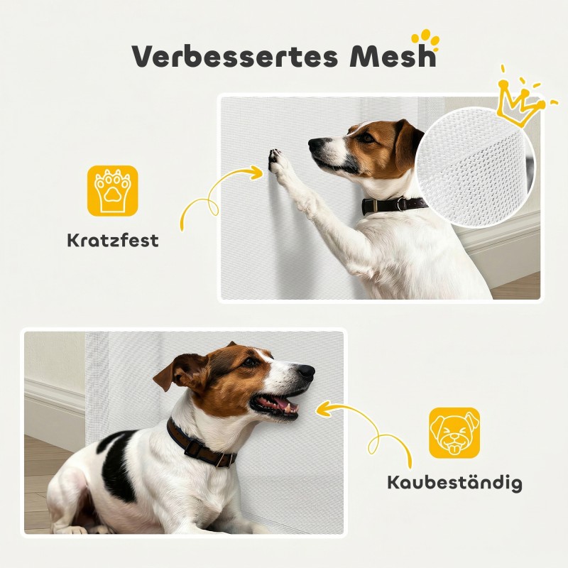 Lemmikkiportti sisäkäyttöön, rullautuva turvaportti 0–140 cm, seinäkiinnitys, valkoinen