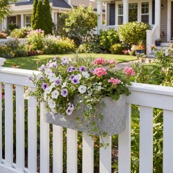 Ripustettava parvekelaatikko 2 kpl, itse kastuva, muovi, 42 x 16 x 15 cm, vaaleanharmaa