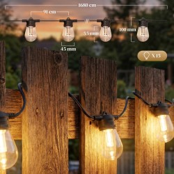 RGBW valoketju ulko- ja sisäkäyttöön 16,8 m, 15 lamppua, lämmin valkoinen + värit, IP44, kaukosäädin