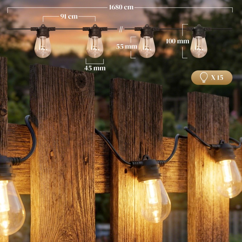 RGBW valoketju ulko- ja sisäkäyttöön 16,8 m, 15 lamppua, lämmin valkoinen + värit, IP44, kaukosäädin