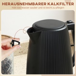 Sähkövedenkeitin 1,7 l, 2200 W, automaattisammutus ja irrotettava kalkkisuodatin, musta
