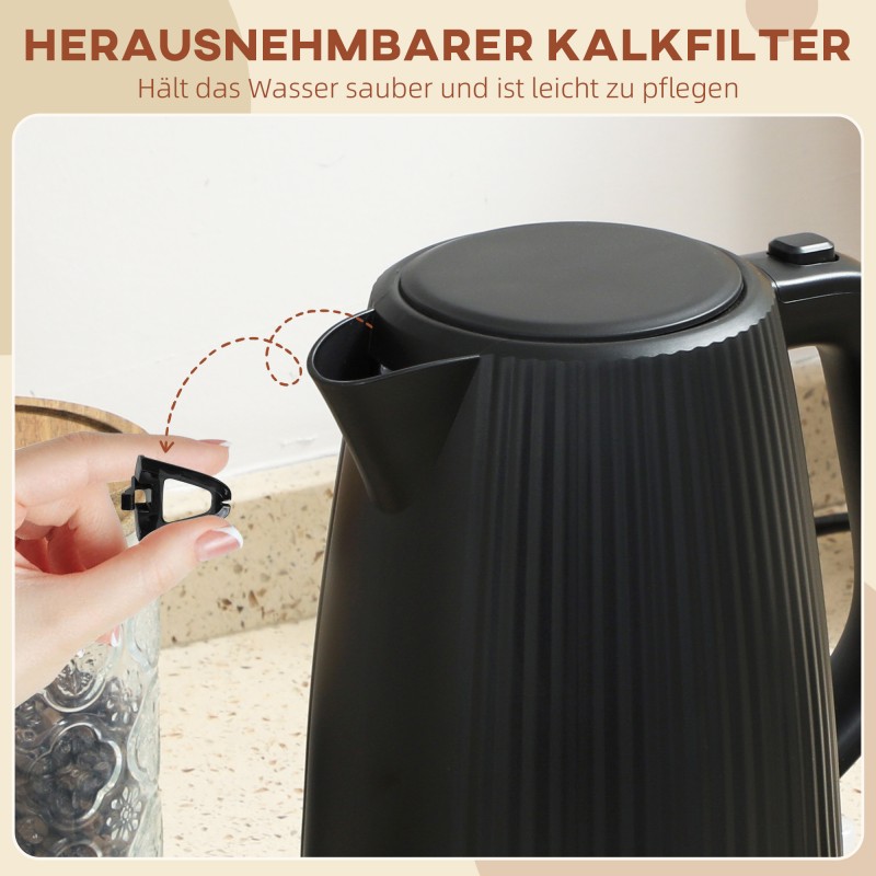 Sähkövedenkeitin 1,7 l, 2200 W, automaattisammutus ja irrotettava kalkkisuodatin, musta