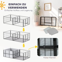 Pentuaitaus ja synnytyskotelo koirille, teräsrunko, 7 paneelia, 2 aluetta, 203 x 102 x 60 cm, musta
