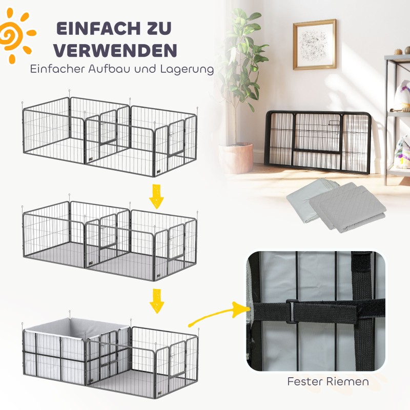 Pentuaitaus ja synnytyskotelo koirille, teräsrunko, 7 paneelia, 2 aluetta, 203 x 102 x 60 cm, musta